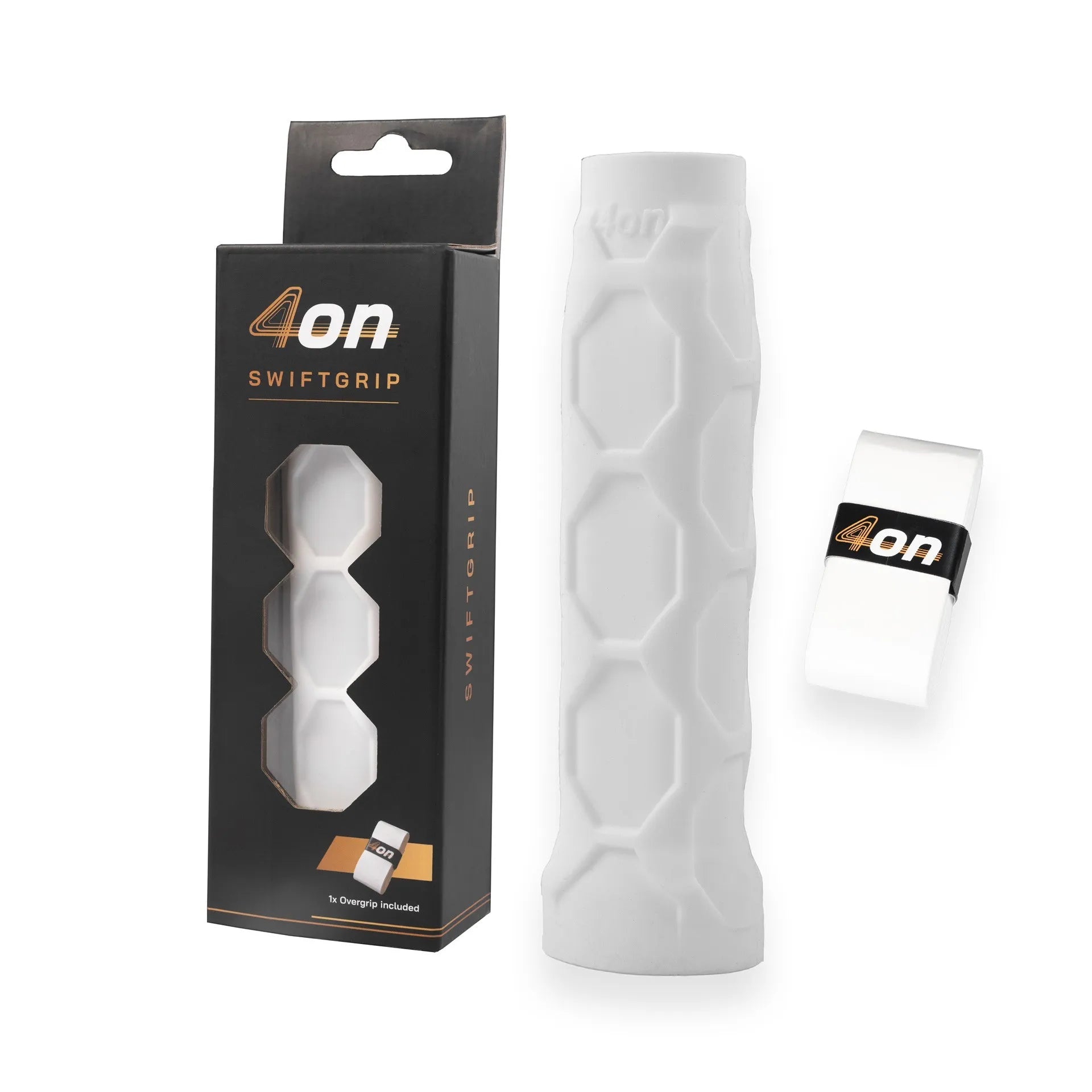 pack de un grip y un overgrip marca  4on color blanco con su caja