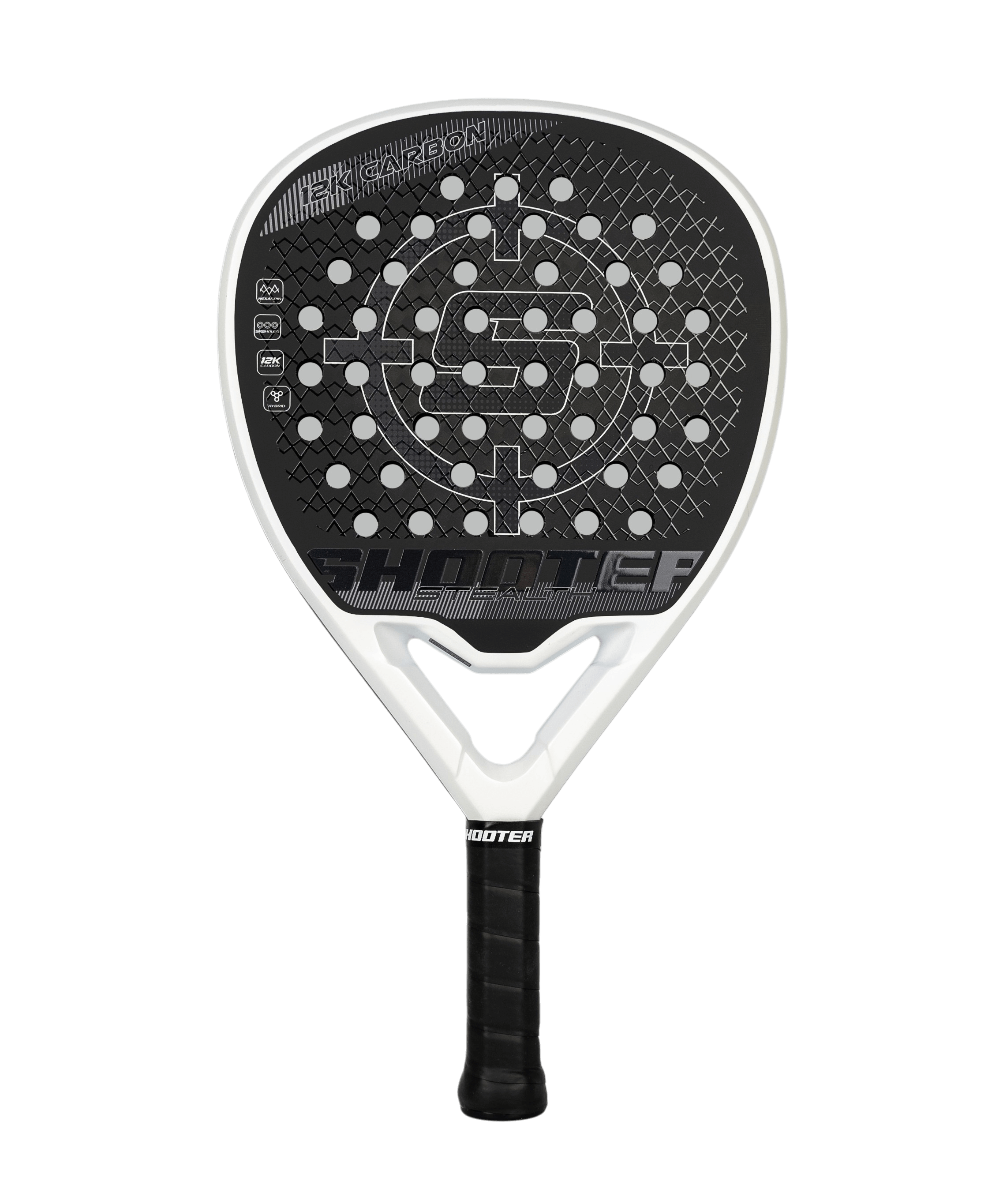 PALA CON BASALTO SHOOTER STEALTH 2025 de carbono 12K y núcleo híbrido EVA vista frontal