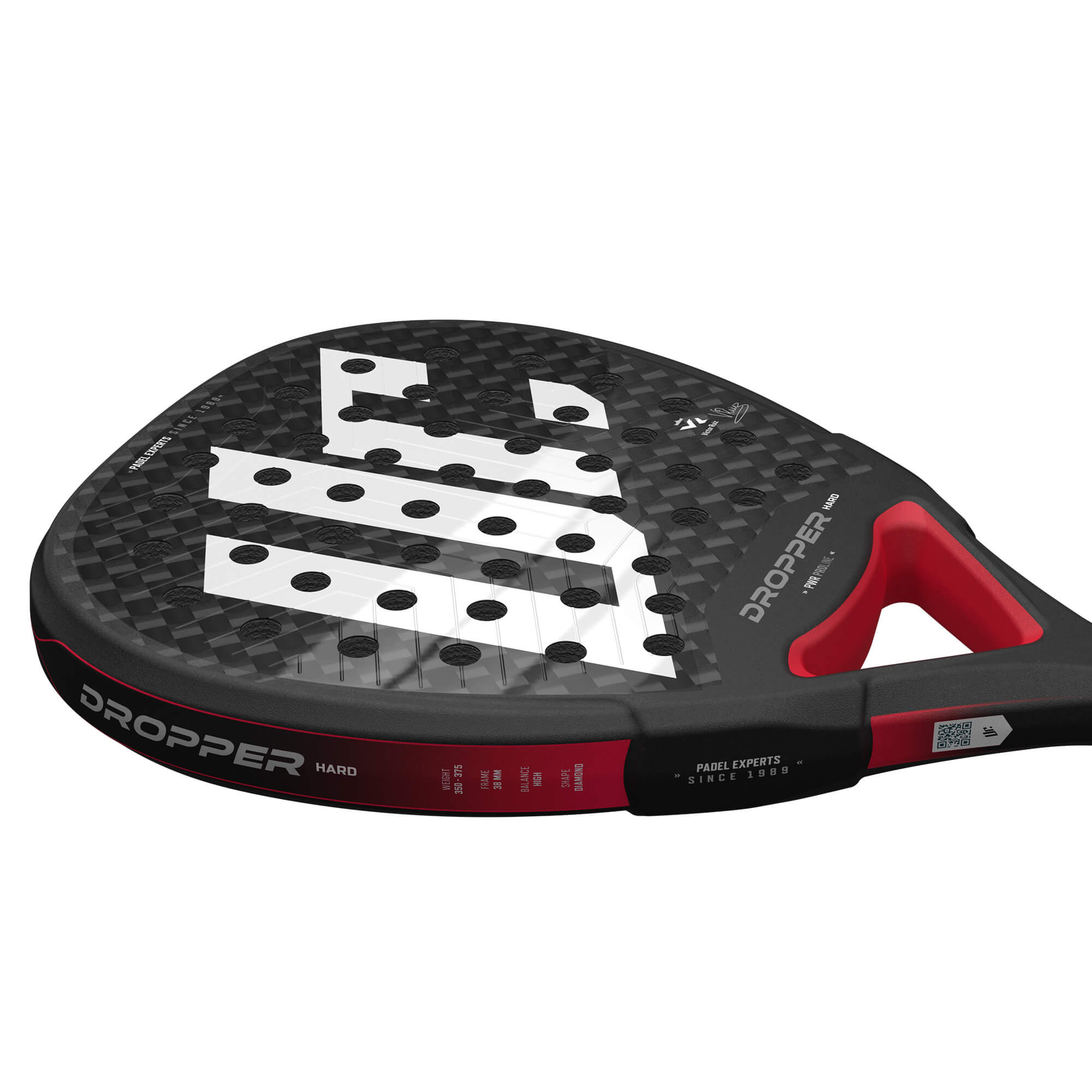 Pala Urich Dropper Hard 12K Víctor Ruiz 2025, carbono 12K y núcleo V50 vista recostada