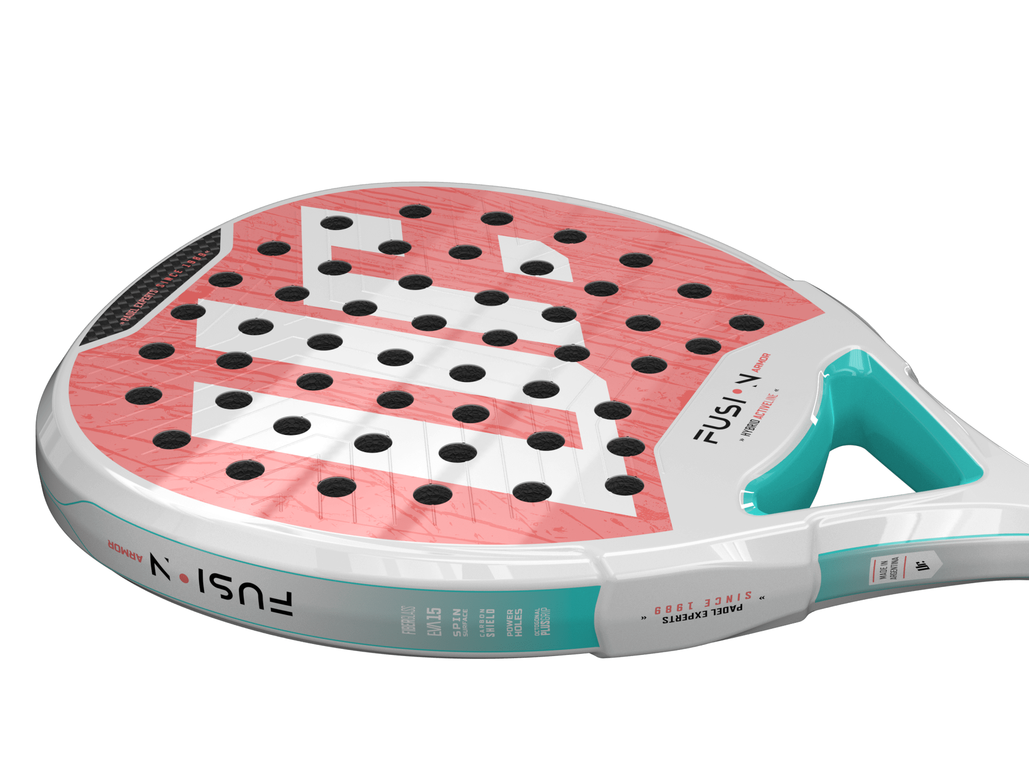 pala fusion armor m de urich, color rosa y blanco puente en verde vista recostada
